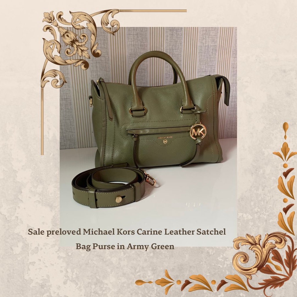 Sale preloved Michael Kors Carine Leather Satchel Bag Purse in Army Green size L