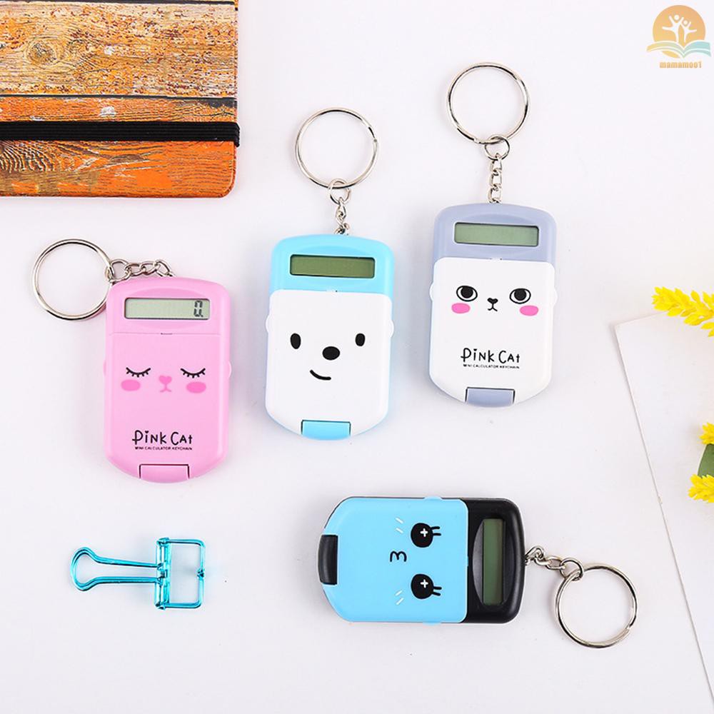 Mini Calculator Cute Cartoon with Keychain 8 Digits Display Portable Pocket Size Calculator for Children Students School Supplies