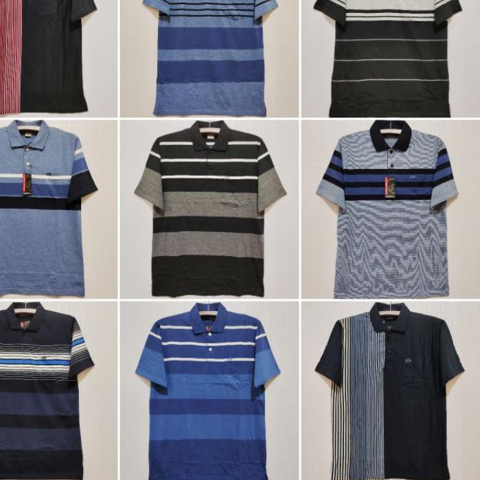 ➴ Kaos kerah stripe kerah salur saku pria dewasa 100% cotton OCEAN BEACH size M L XL ♘