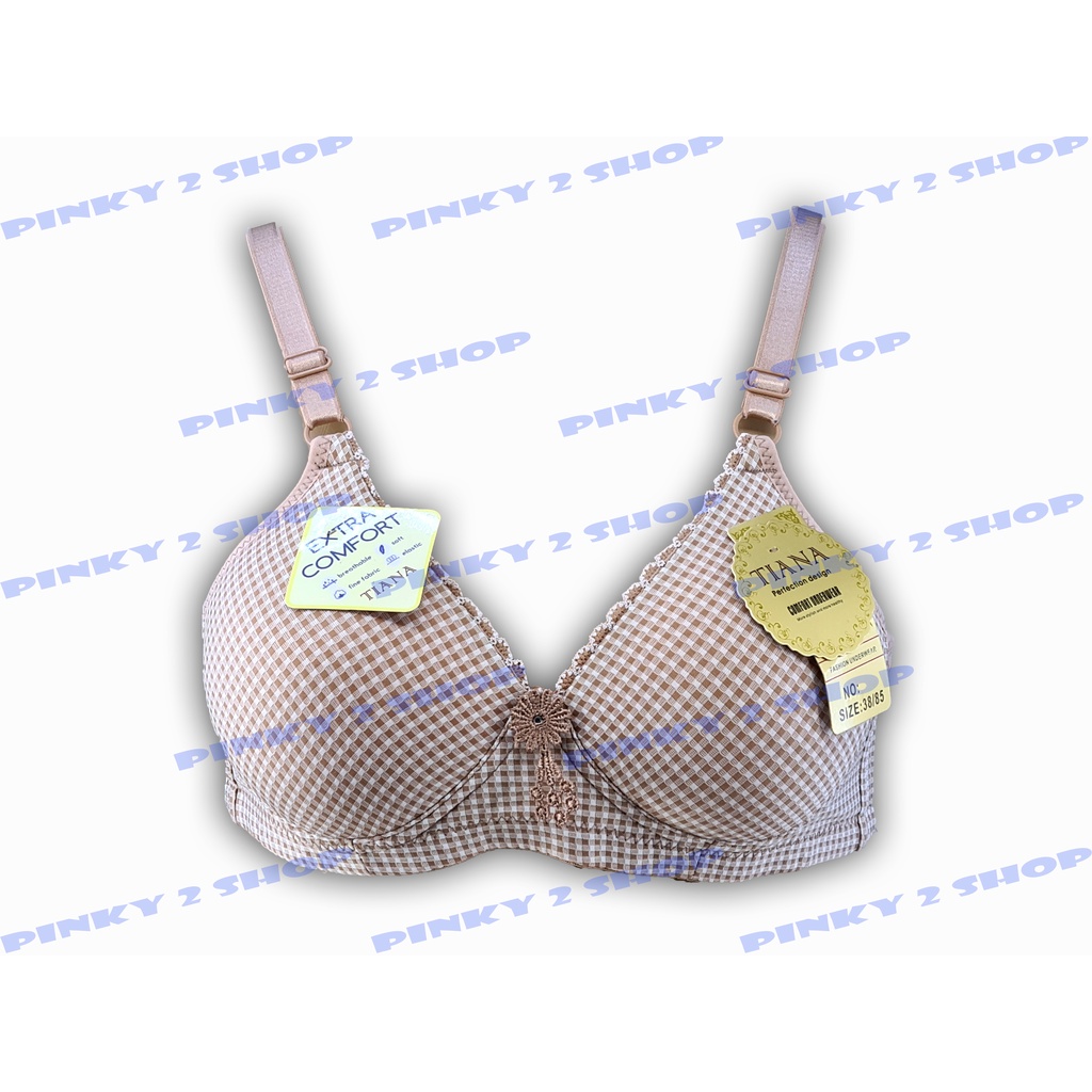 BRA BH WANITA TIANA MOTIF KOTAK KAIT 3 TANPA KAWAT BUSA TIPIS SIZE 36-42