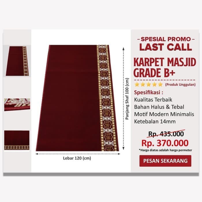 Sajadah Al-Jeddah Printing Sajadah Tebal. Empuk Dan Nyaman ,.,.,. TY828 Karpet Masjid  Merah Polos
