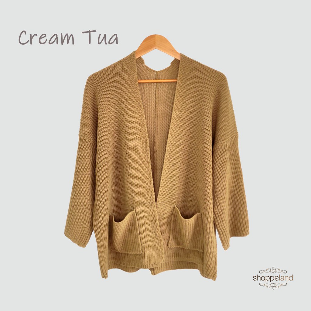 CARDIGAN RAJUT LAVELLA OVERSIZE-Cream Tua
