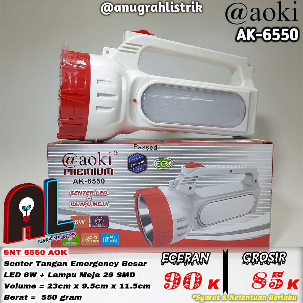 AOKI Senter Tangan LED Jumbo 6W + Lampu Meja 29 SMD AK-6550 ANUGRAH LISTRIK
