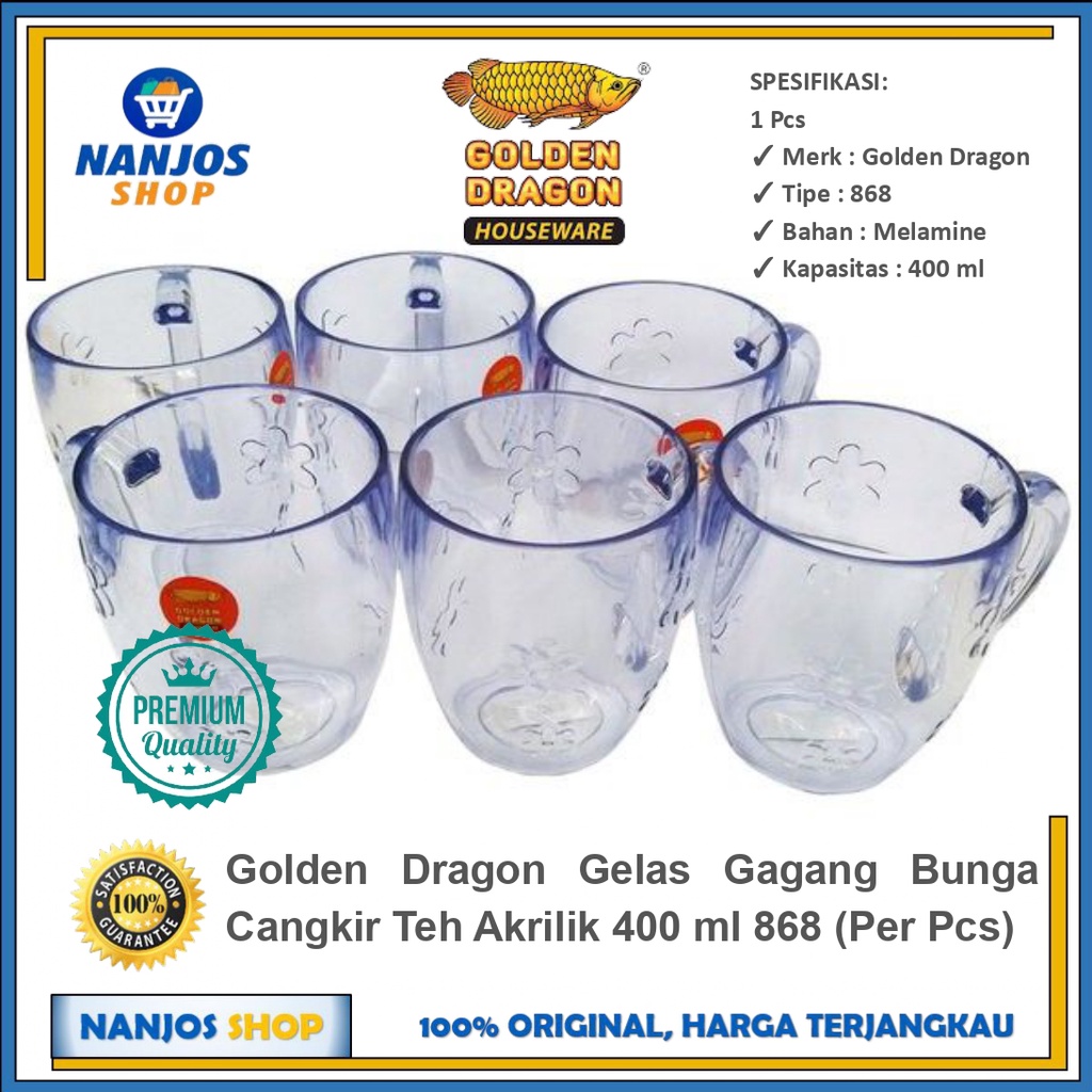 Golden Dragon Gelas Gagang Bunga Cangkir Teh Akrilik 400ml 868 Per Pcs