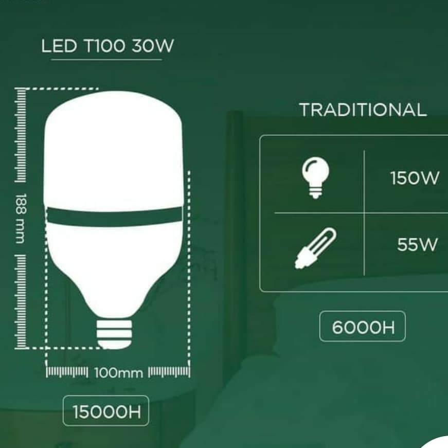 Lampu LED NVC-T100 30 Watt 6500K Daylight Putih