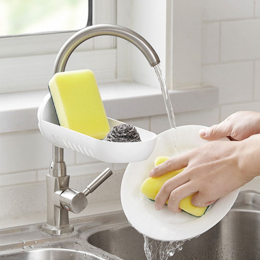 1pc Punch-free Sink Storage Shelf/Faucet Soap Sponge Drain Rack for Kitchen