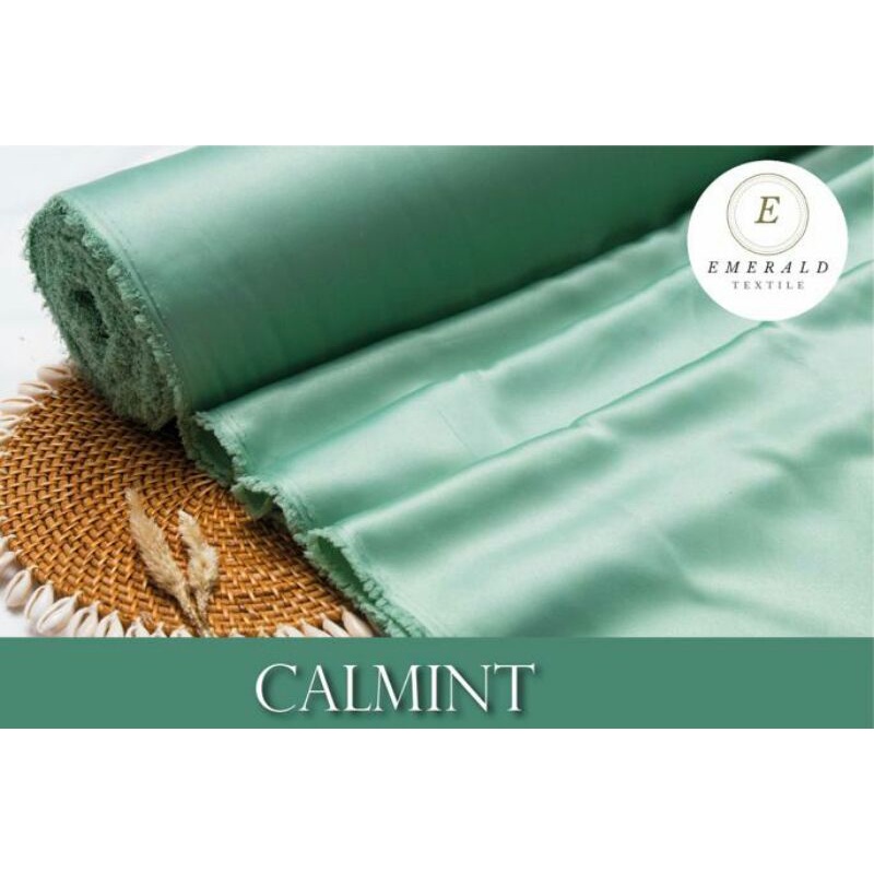 ( BUKAN HIJAB ) SETENGAH METER Kain Satin Velvet Roberto Cavalli Silk Premium - Calmint ( HARGA PER 50cm KAIN )