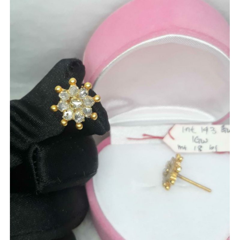 INT143GW1GW giwang emas kuning bunga permata intan berlian natural asli berat 3.700 kadar 80% 18k