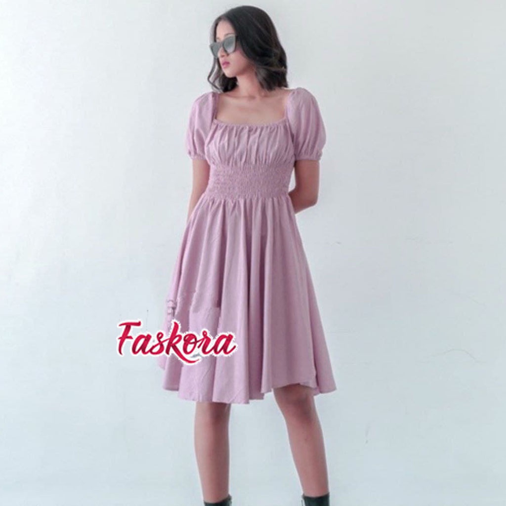 Dress Wanita Polos Pendek Dress Sabrina Kerut Jumbo Dress Kerut Dada Bali Mary