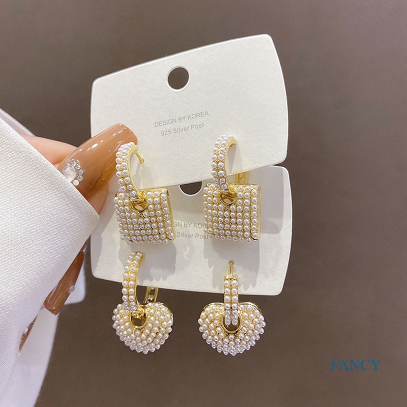 Anting Hoop Emas 14k Bentuk Hati Aksen Mutiara Gaya Korea Untuk Wanita