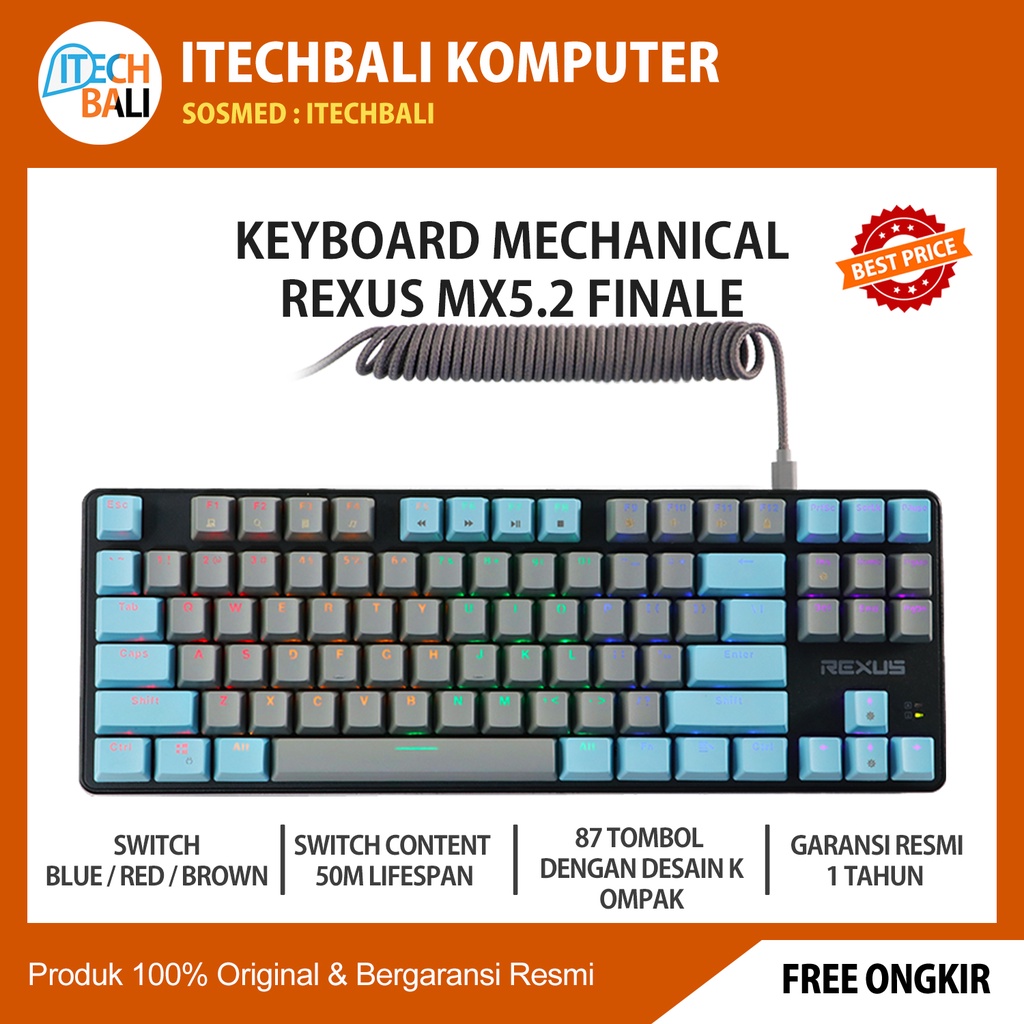 Keyboard REXUS Legionare MX5.2 Smokey Blue Gaming Mechanical | ITECHBALI