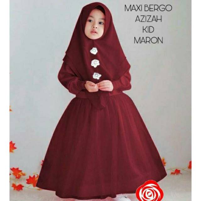 Hijab Azizah Kids/Dress Maxi Muslim Bergo Anak/Terusan Dress Gamis Syari Anak/Baju Muslim Anak Murah
