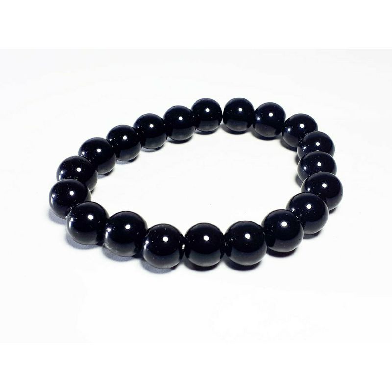 Gelang Batu Asli Natural Warna Hitam 12mm Dan 14mm