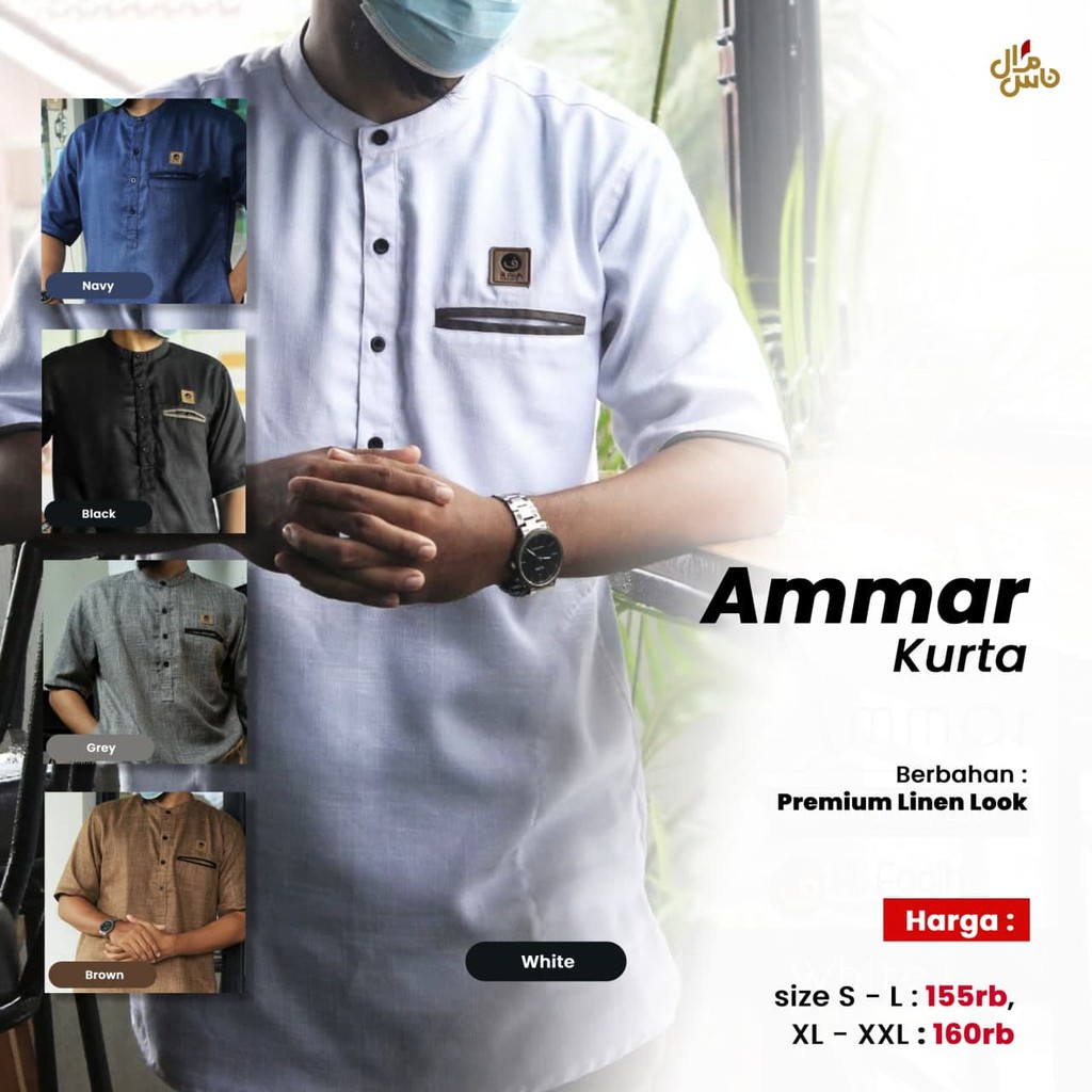 Baju Koko Gamis Kurta Pria Model Ammar BONUS PECI