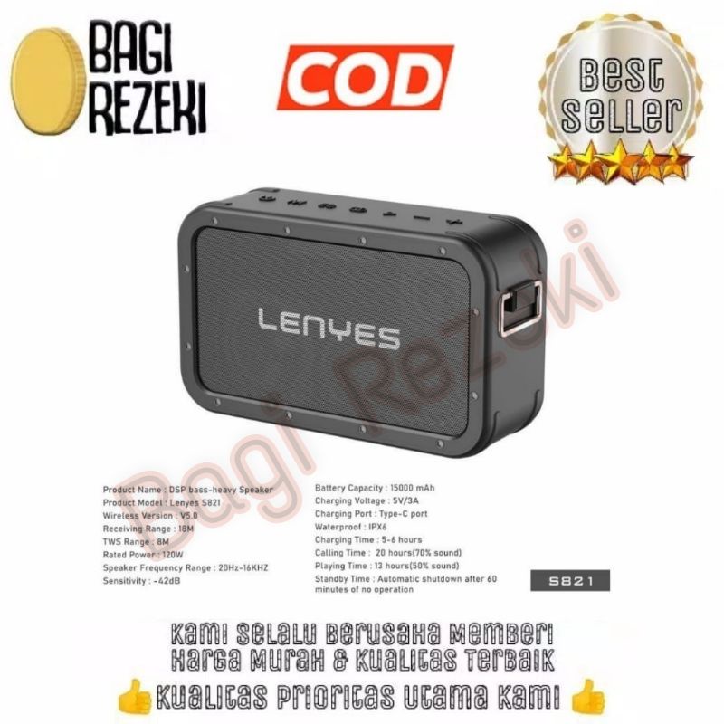 Speaker Bluetooth Lenyes S821 DSP Bass 120W Heavy Spiker Wireless Waterproof IPX6 Original TWS