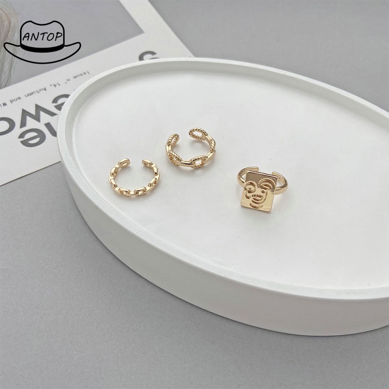 3pcs / Set Cincin Rantai Emas Model Terbuka Dapat Disesuaikan Untuk Aksesoris ANTOP