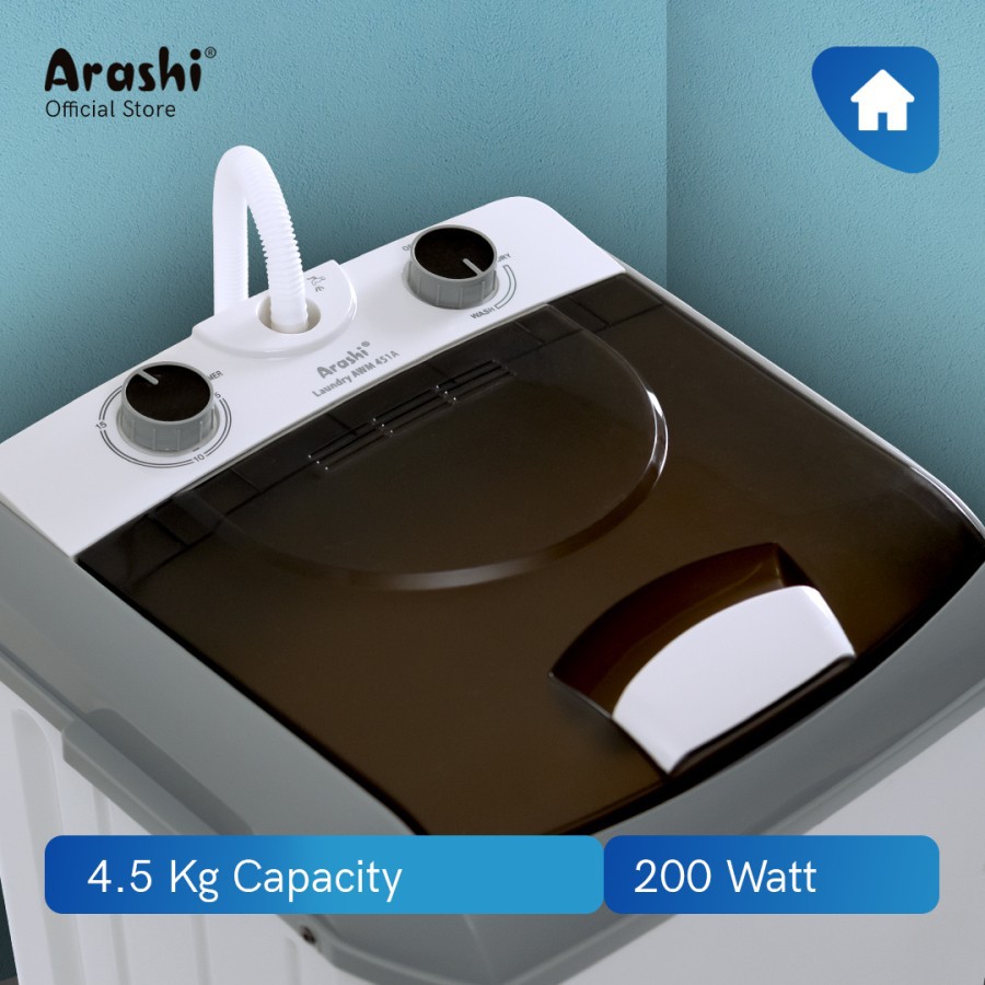 ARASHI Mesin Cuci Laundry Portable 4,5 Kg AWM 451 A - Garansi Resmi 1 Tahun