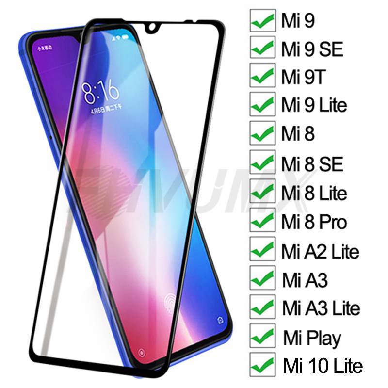 9D Protective Glass For Xiaomi Play Mi 9 10 Lite Tempered Screen Protector Mi 8 9 SE A3 A2 Lite Mi8 Pro safety Glass Film Case