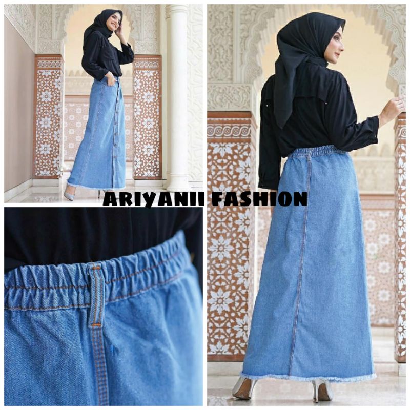 JEANS WANITA ROK BUTTON SKIRT // SPAN CEWEK // ROK DENIM PANJANG MURAH //  KANCING DEPAN Sepan