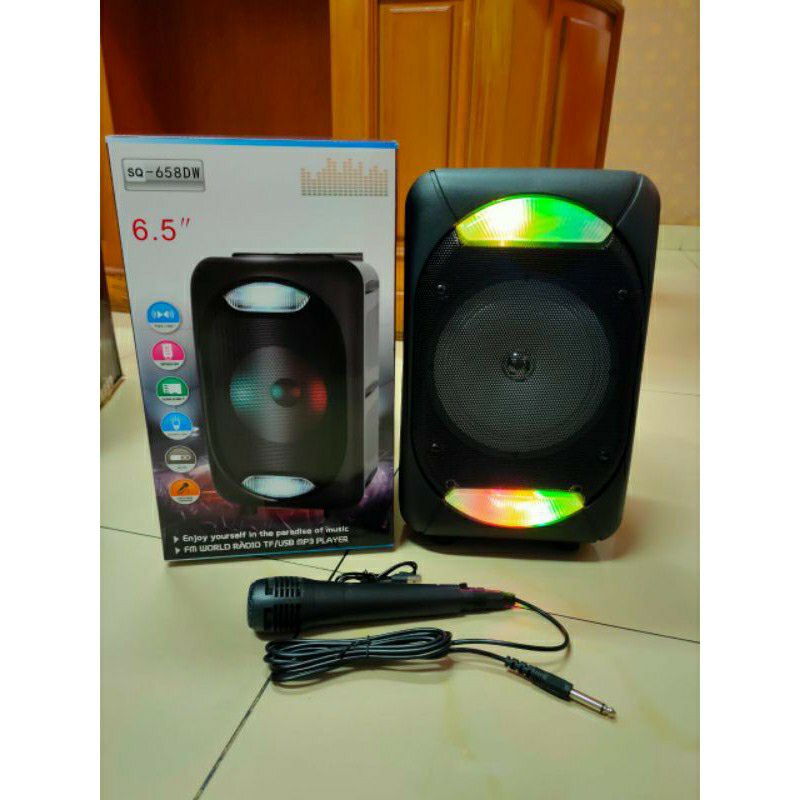 SQ-658DW Speaker Mic Karaoke Speaker Bluetooth Karaoke Lampu Disco Atas Bawah SQ658DW