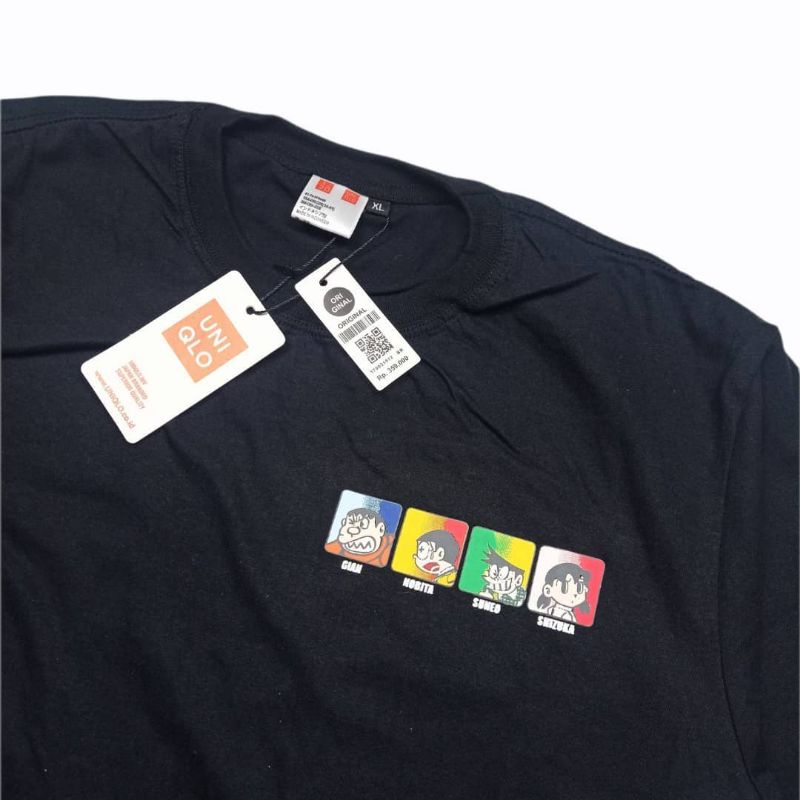 T-shirt Black dan putih Uniqlo Nobita / baju distro atasan terpopuler terlaris pria wanita pakaian dewasa unisex-1