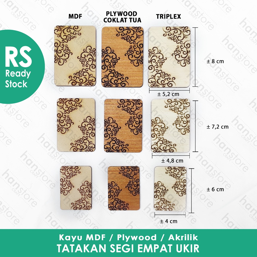Tatakan Segi Empat Wadah Replika Emas / Kayu MDF / Triplex / Plywood / Akrilik Emas / Perak / Hitam 
