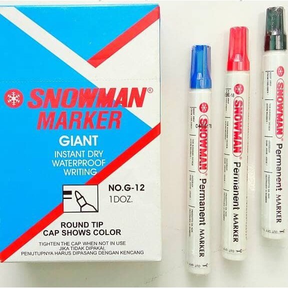 

SPIDOL SNOWMAN PERMANENT MARKER G12 TINTA HITAM, MERAH, BIRU PER PCS