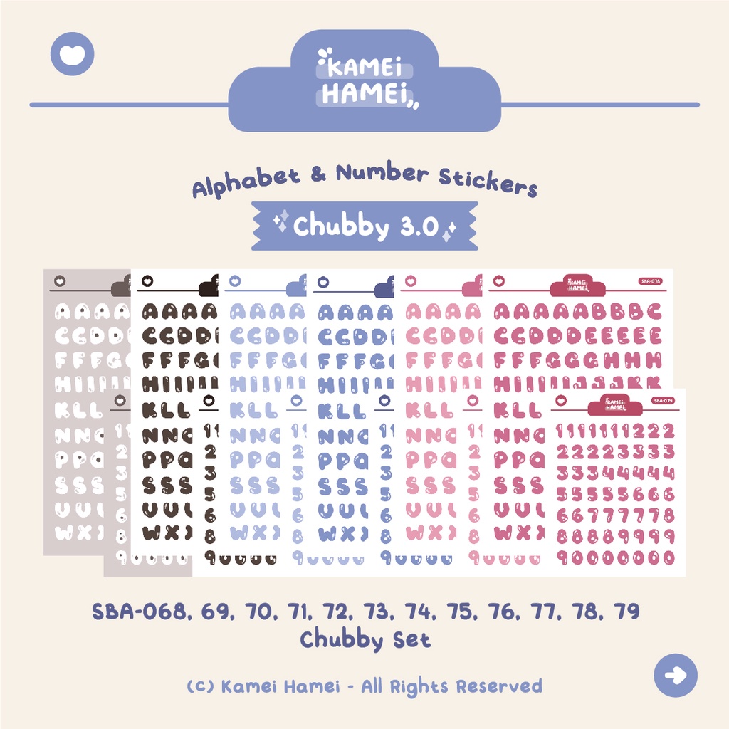 

Chubby 3.0 Alphanumeric Sticker | Kamei Hamei Functional Planner Sticker