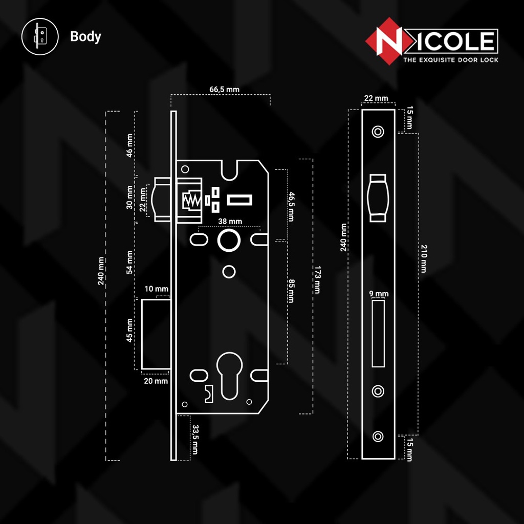 Body Kunci Pelor Body Kunci Pintu Dua 2 Pintu Pull Handle Roller Set 85x40 Cylinder 60mm