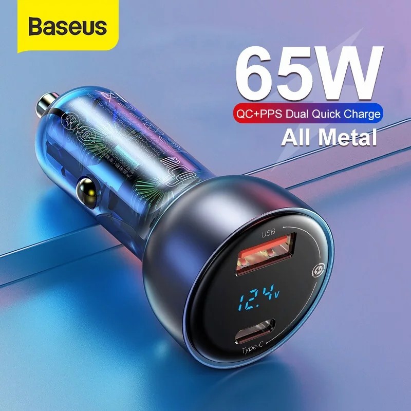 BASEUS Car Charger 65W 6A Metal Quick Charge + PPS Dual Out USB+Type C