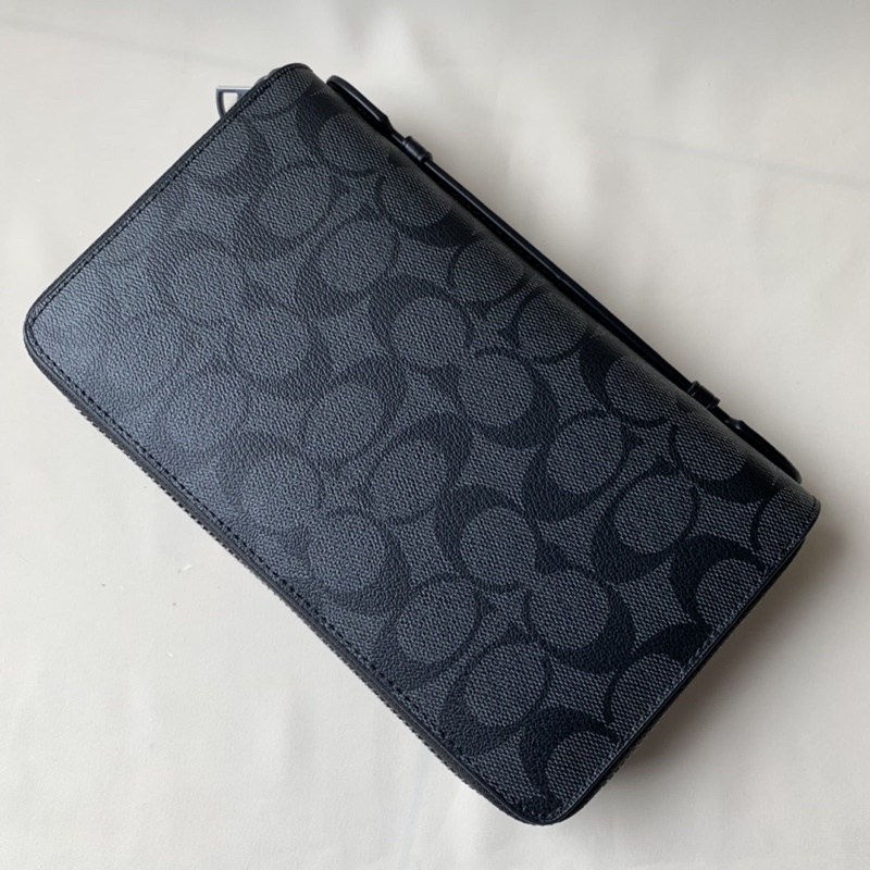Coach Men Organizer Signature Double Zip Travel Clutch Black Oxblood (C93504)