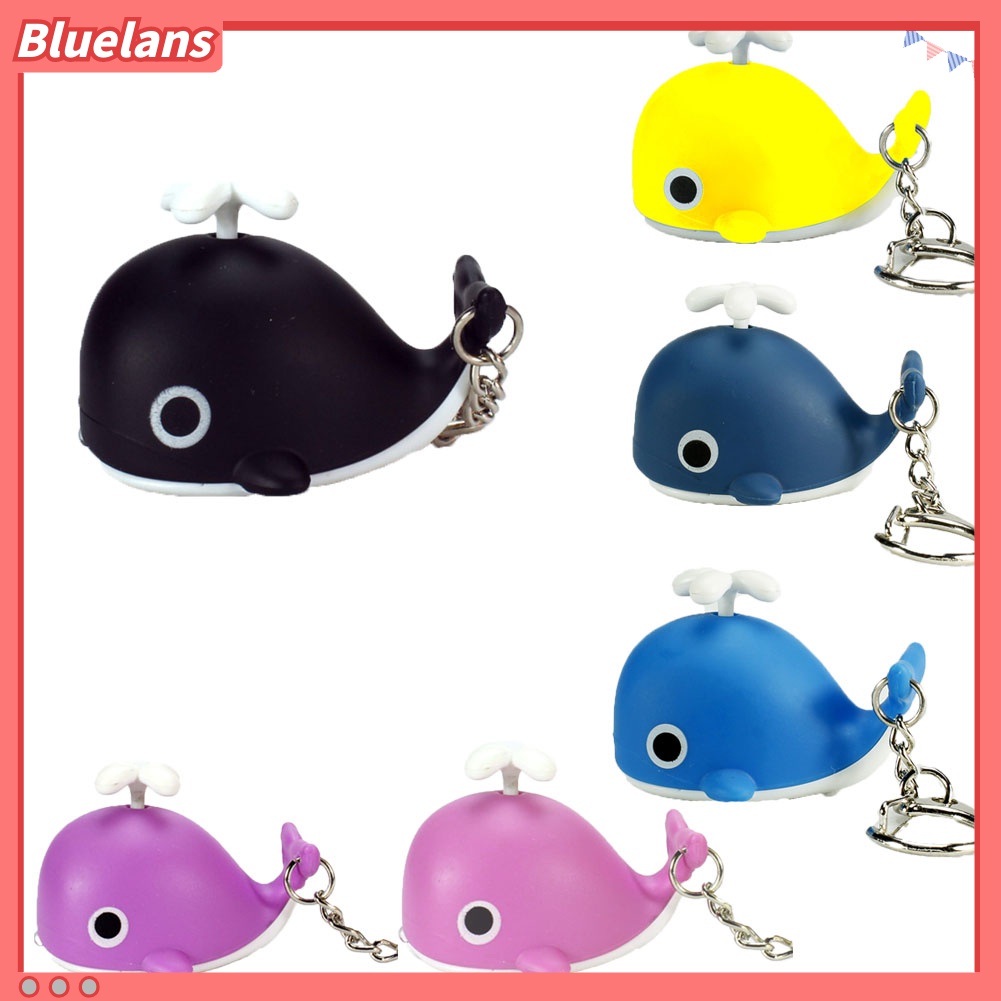 Bluelans Gantungan Kunci Bentuk Ikan Paus Lucu Dengan Lampu LED + Suara Untuk Tas / Dompet