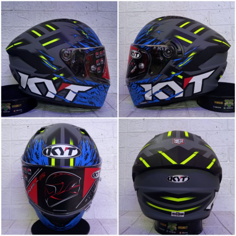 HELM FULL FACE KYT NFR MOTIF FLAMING MATT GREY BLUE KYT NFR ORIGINAL TERMURAH