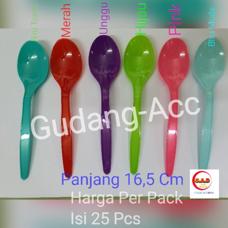SENDOK PLASTIK PANJANG WARNA Bening Transparan Hitam Putih susu Hijau Stabilo Isi 25 pisc