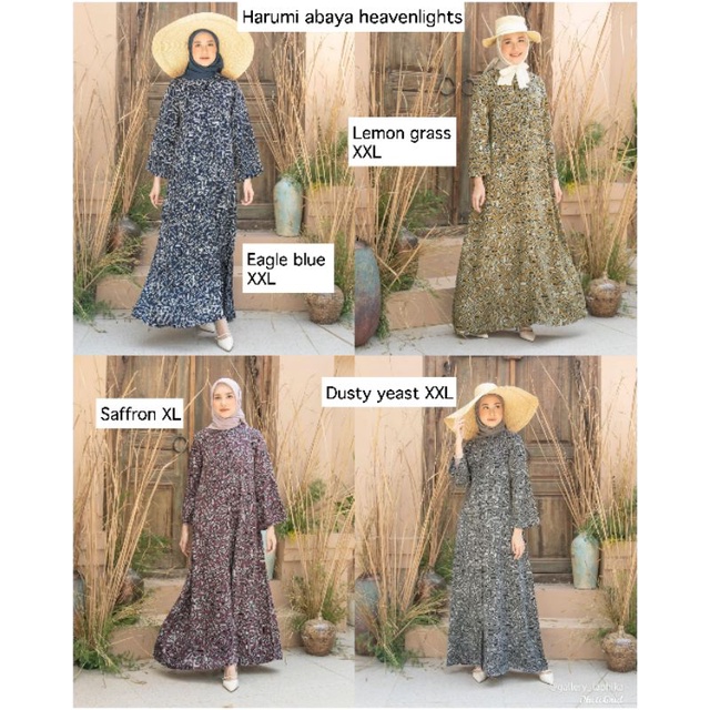 HARUMI ABAYA HEAVENLIGHTS Eagle blue XXL, Lemon grass XXL, Dusty yeast XXL