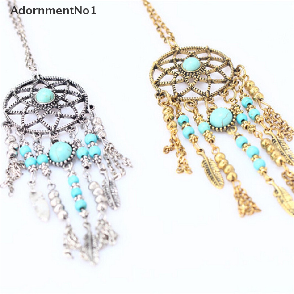 (AdornmentNo1) Kalung Rantai Panjang Liontin Dream Catcher Aksen Rumbai Gaya Vintage Bohemia Untuk Wanita