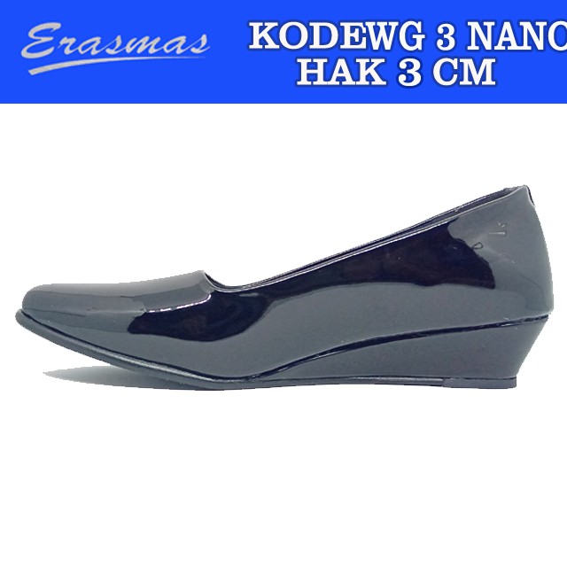 Sepatu Wedges Hitam Erasmas Hak 3 Cm WEdges Persit Wedges Bhayangkari Wedges Erasmas Polwan Formal Kantor Wedges Persit Wedges Bhayangkari