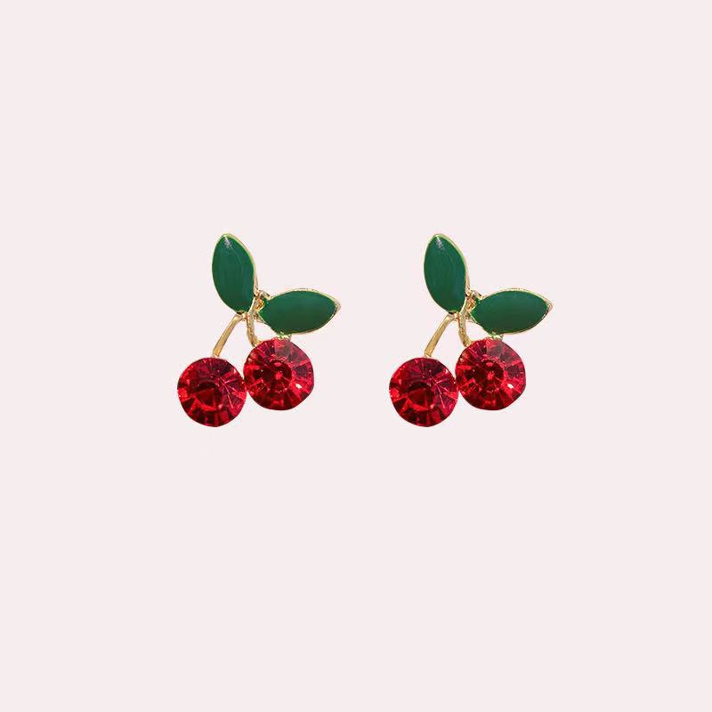 Gaya Korea sterling silver jarum musim panas merah gaya baru kecil cherry elegan manis anting-anting