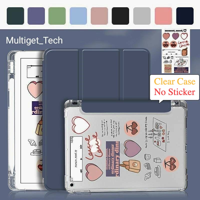 Smart Case Ipad Soft Foldable Clear Transparent Silicone Case With Pen Holder Slot Premium Pastel Co