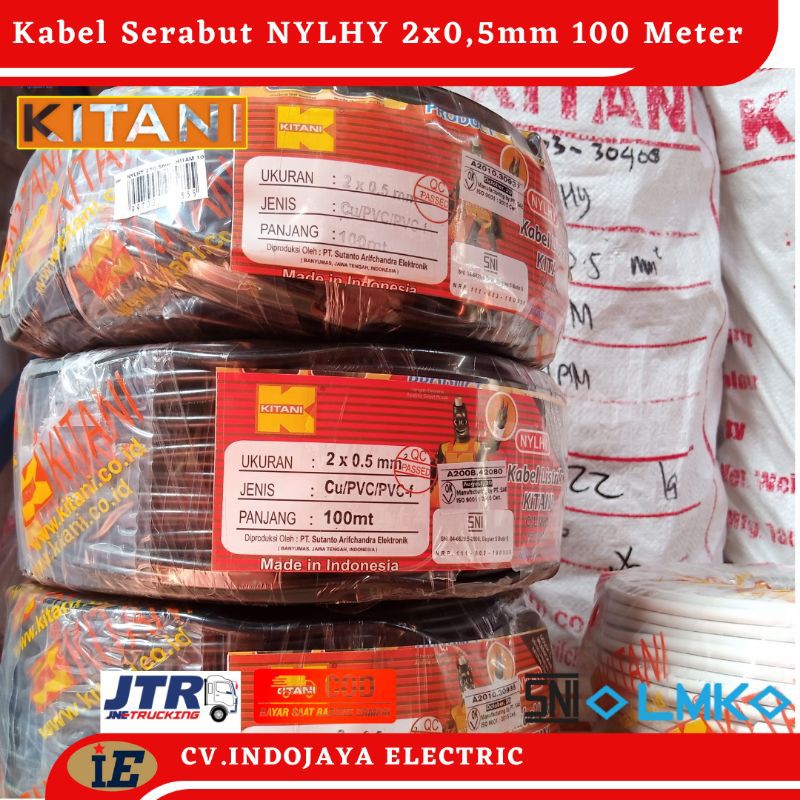 Kabel Listrik Serabut NYLHY 2x0,5mm Kabel Listrik Kabel Kitani Panjang 100 meter Nymhy