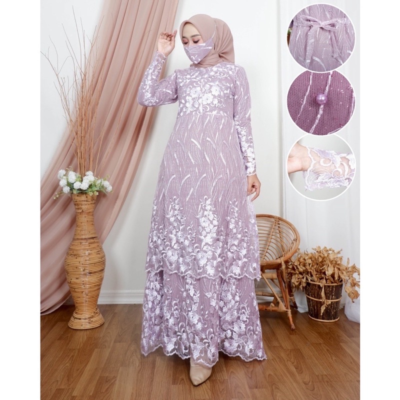 SETELAN GAMIS TULLE TINGKAT - GAMIS TULLE KEBAYA MODREN - GAMIS TULLE - GAMIS BUSUI - GAMIS MODERN - GAMIS KONDANGAN