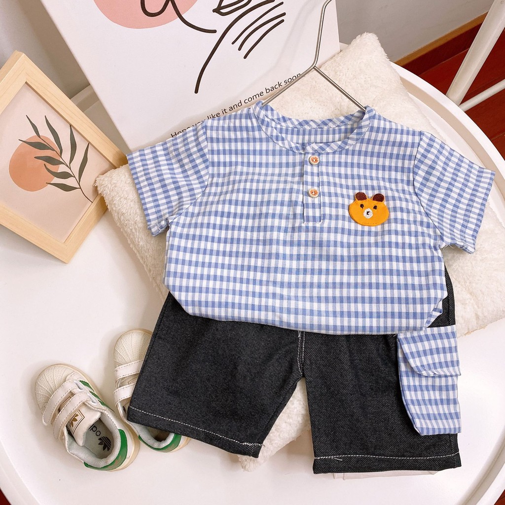 HappyOliver SET KEMEJA KOTAK BIBI 603 EBV Setelan Kemeja Bayi Laki-laki Lengan Pendek