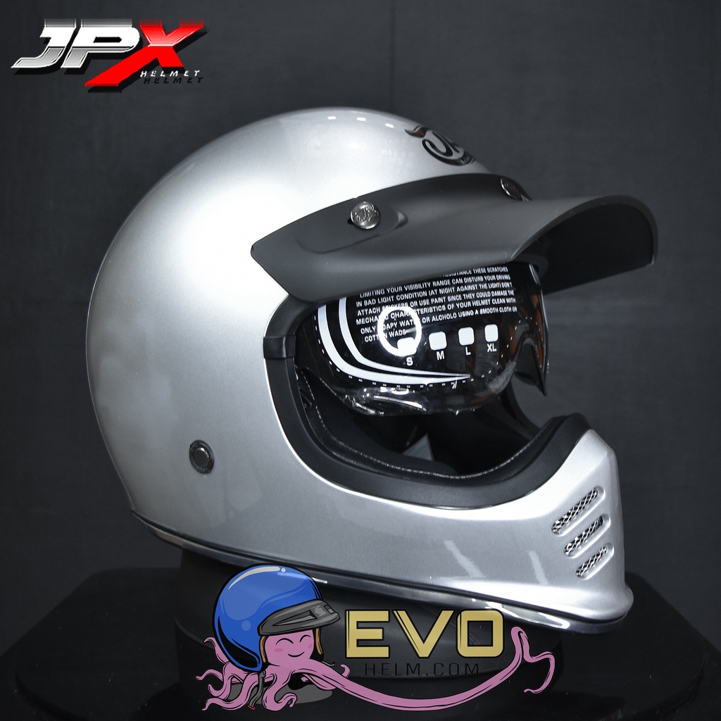 HELM JP SIGNATURE SILVER GLOSSY METALIC ORIGINAL HELM JP CAKIL JP SIGNATURE SOLID GREY JPX JP RETRO