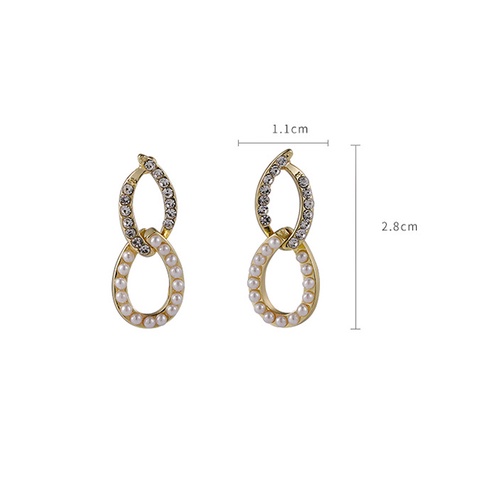 LRC Anting Tusuk Fashion Golden Drop-shaped Diamond Pearl V52465