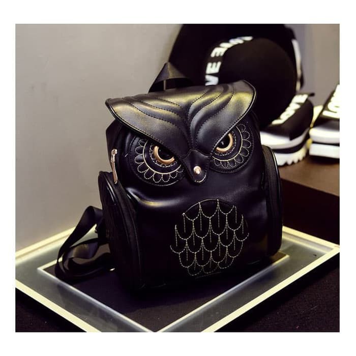 Backpack Korea Tas Ransel Cewek Wanita Burung Hantu / Owl - Hitam