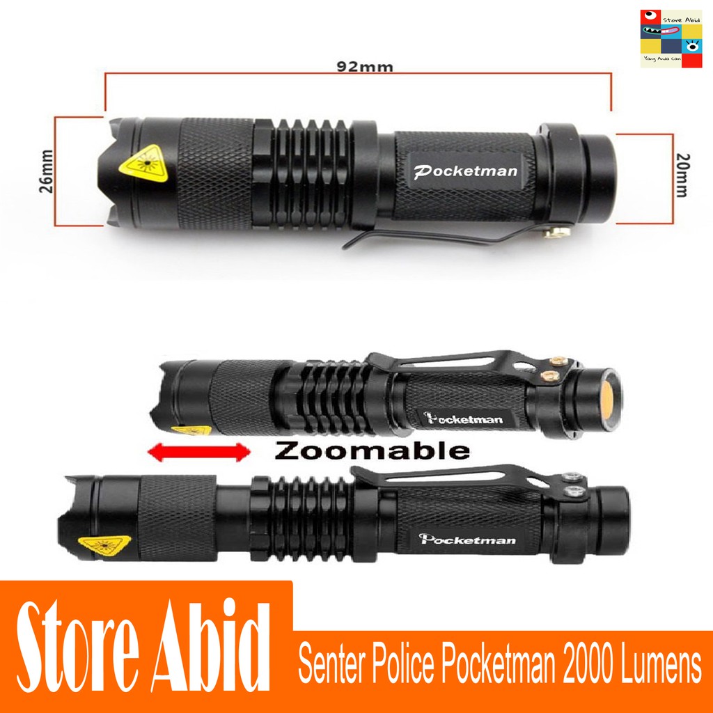 Senter Police Pocketman Senter LED Flashlight 2000 Lumens Waterproof