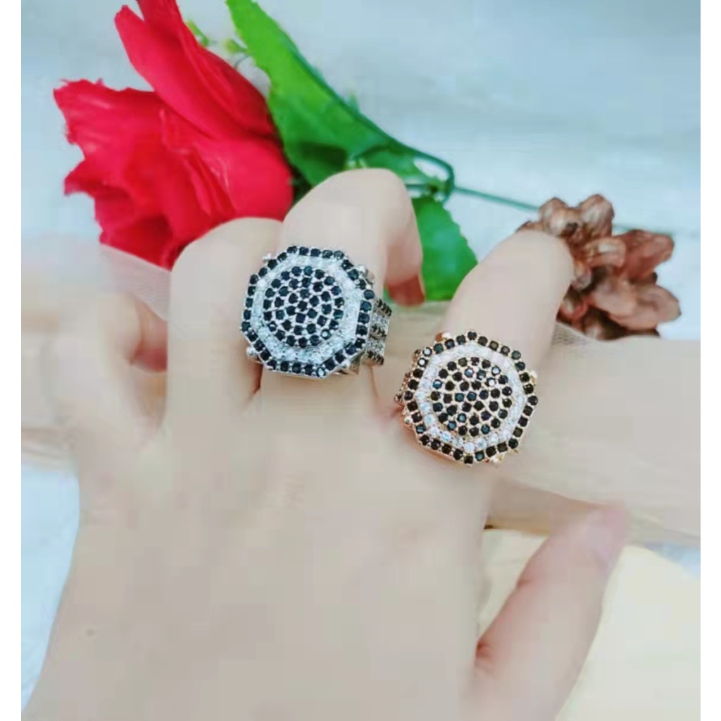 Cincin Xuping Permata hitam dan putih perhiasan fashion L22