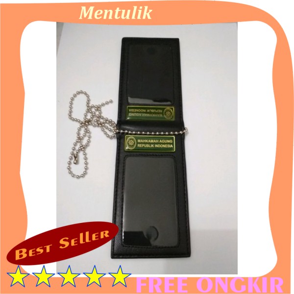 

name tag id card holder plus kalung rantai mahkamah agung ri MA RI kulit hitam dof kwalitas bagus