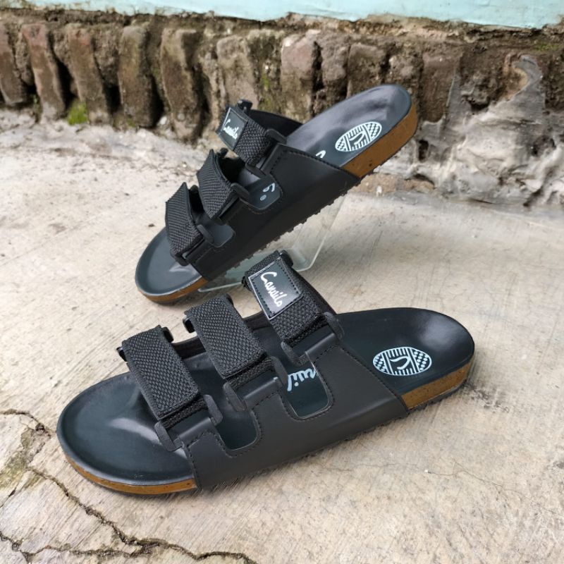 sandal canvil puyuh ban 3 sandal santai pria hitam