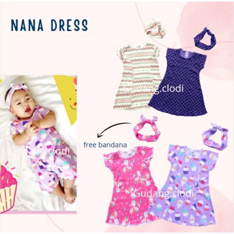 NANA DRESS 6-18 BULAN dress bayi free bandana lucu